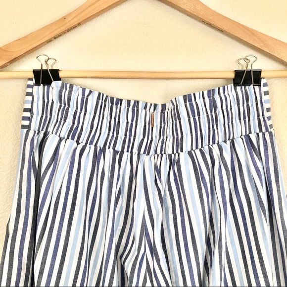 MISA Camden Pleated Stripe Wide Leg Culotte Pants in White Blue - Picture 10 of 14